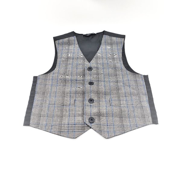 Boys Dress Suit Vest Gray Plaid 4 Buttons with Pockets Size 5 - Picture 2 of 6
